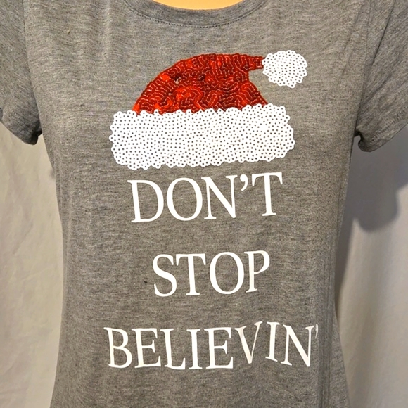 Apt 9 gray never stop believin Christmas top - Picture 1 of 8